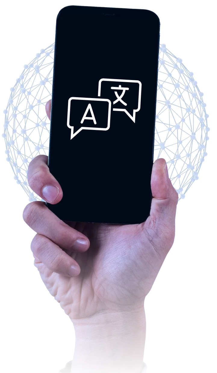 there is a phone in the hand that is showing translate icon to have different languages