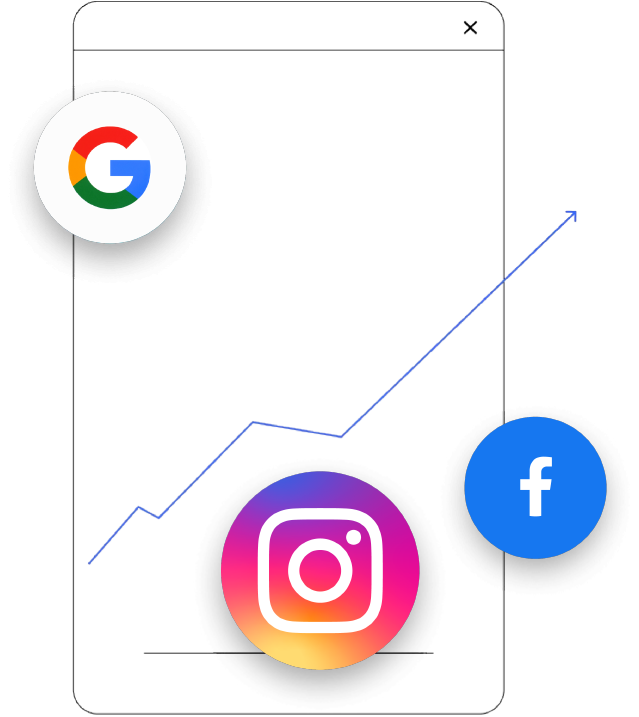 A phone screen showing social media apps icons like Google, Instagram, and Facebook