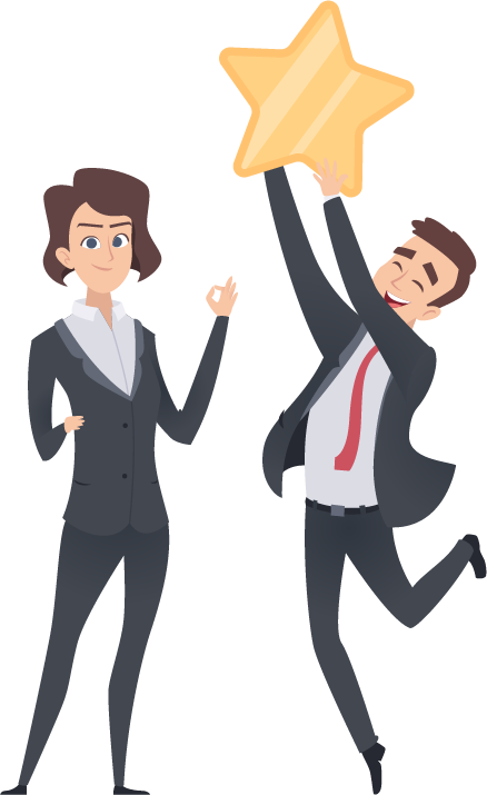 two business persons finished their project and got stars.