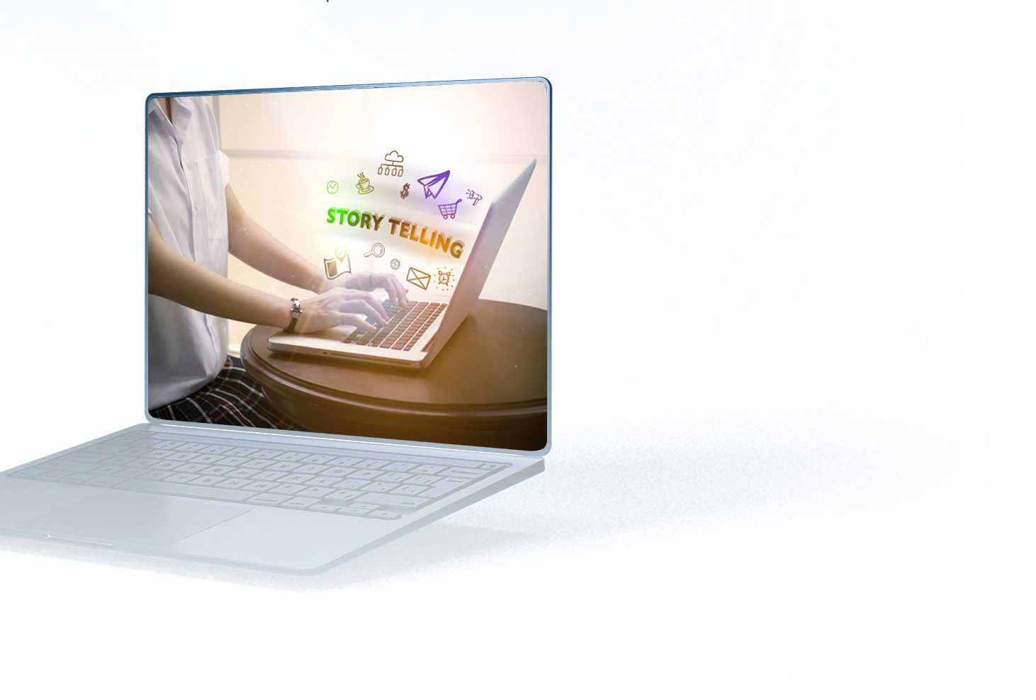 the laptob is showing a person is using her system for story telling and website design